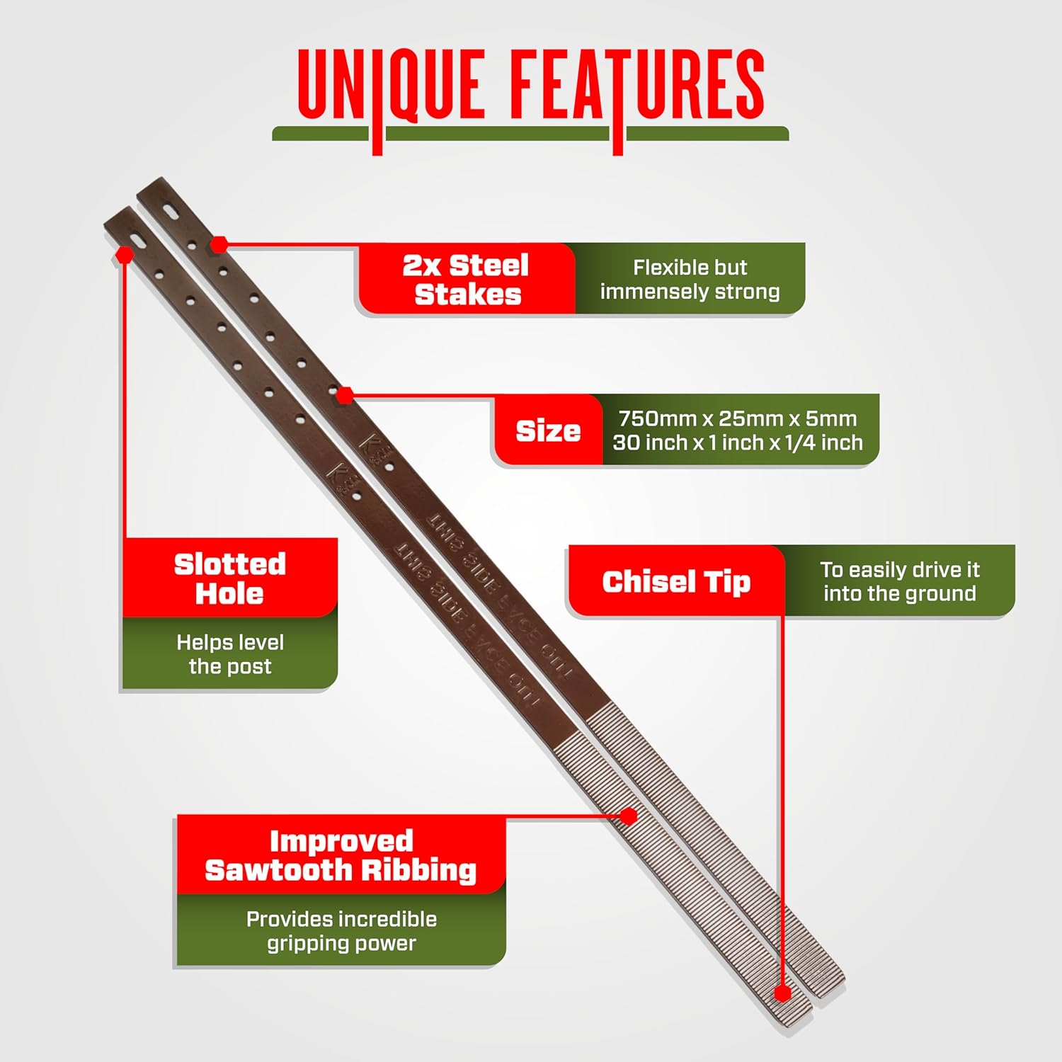 Installed Post Buddy stakes reinforcing a broken wood fence post